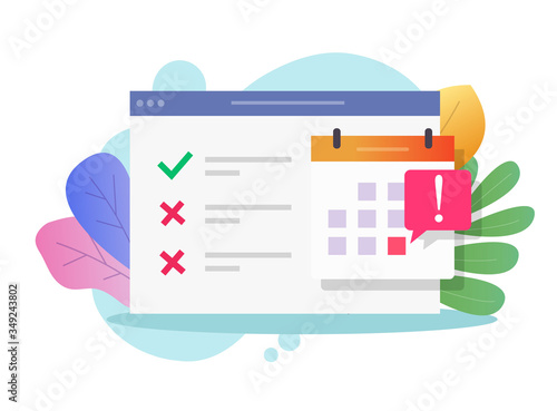 Calendar due deadline online bad note on website as unsuccessful important event reminder icon vector flat cartoon, illustrated agenda web bowser with not done task list timetable modern image