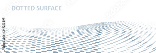 Dotted wavy surface with halftone effect. Vector graphics
