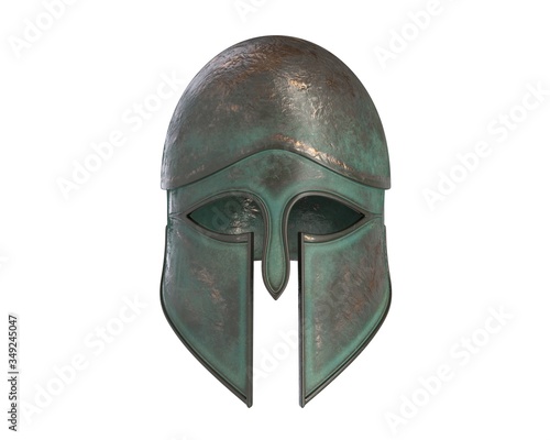 3D render of antique Greek helmet isolated on white.