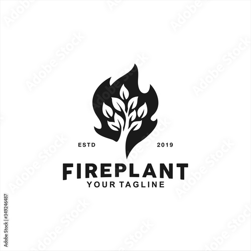 Black and White Fire Leaf Logo design inspiration
