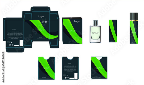 Packaging design, luxury perfume box, pocket perfume and deo design template and mock up box. Illustration vector.