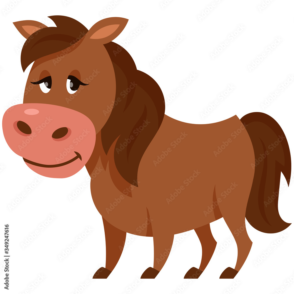 Obraz premium Standing cute horse. Farm animal in cartoon style.