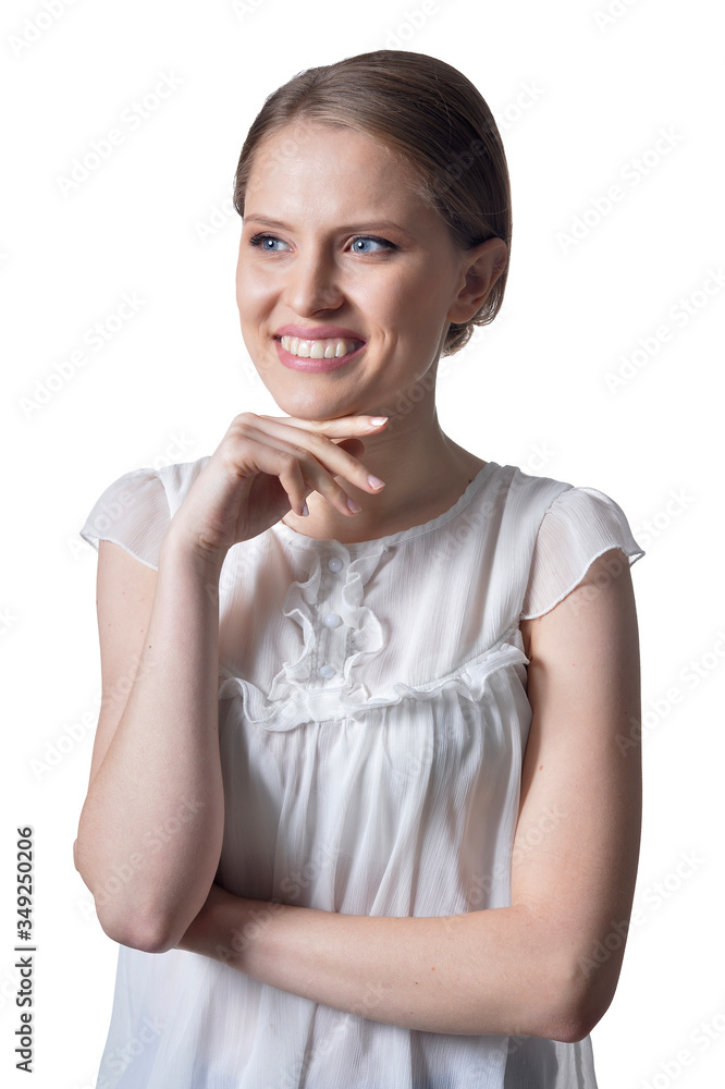 Portrait of beautiful young woman posing isolated on white background Portrait of beautiful young woman posing isolated on white background