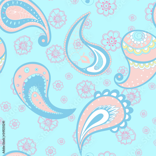 Pink and Blue Paisley Elegant Vector Seamless 