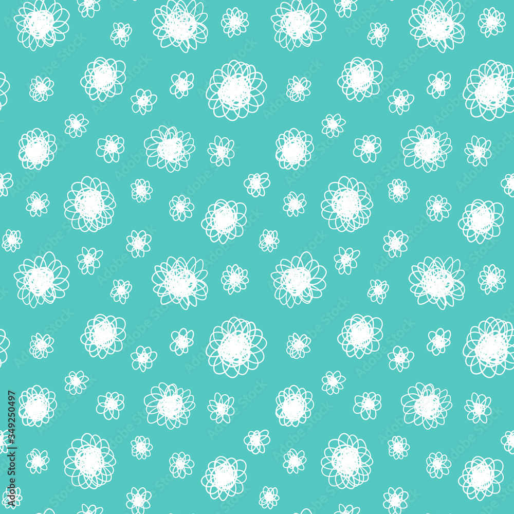 Seamless vector pattern with white scribble flowers