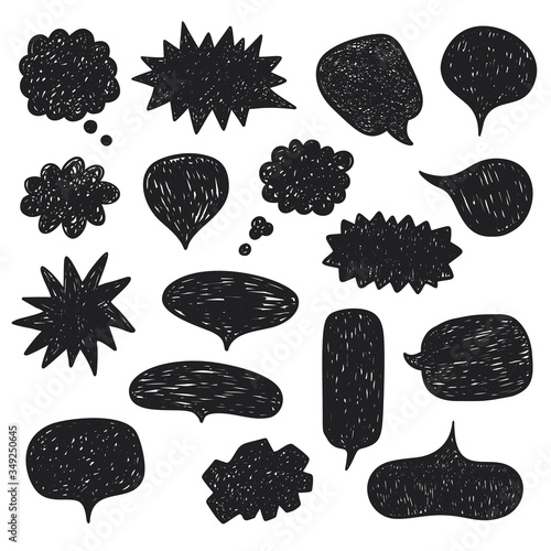 Hand drawn vector sketch speech bubbles set