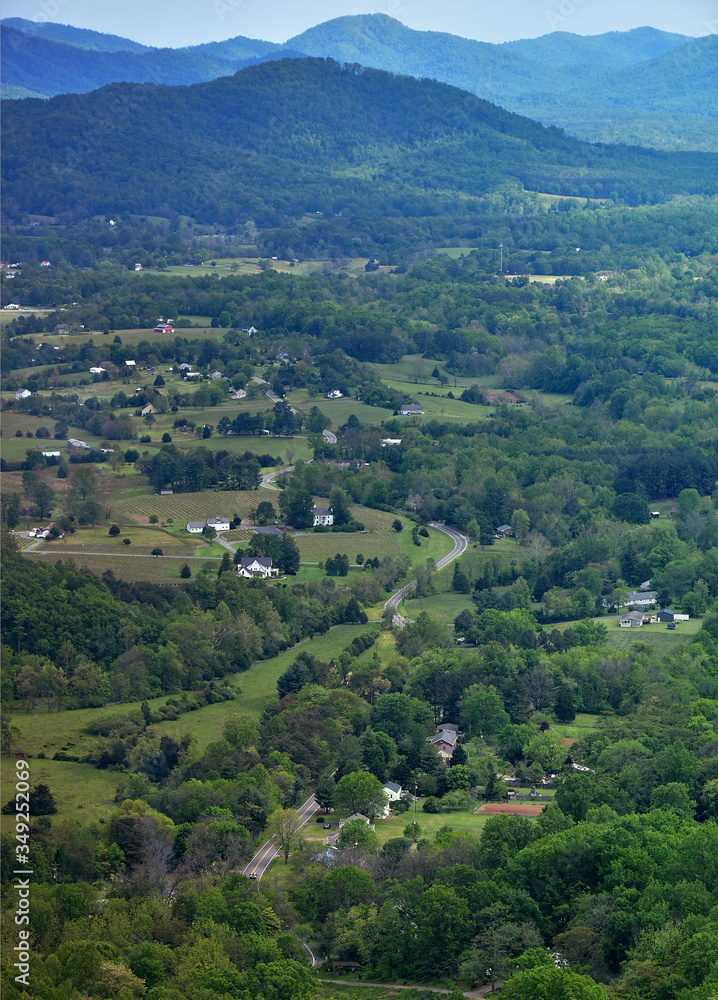 a landscape photo of the Rockfish Gap Valley in Central Virginia on a spring day.