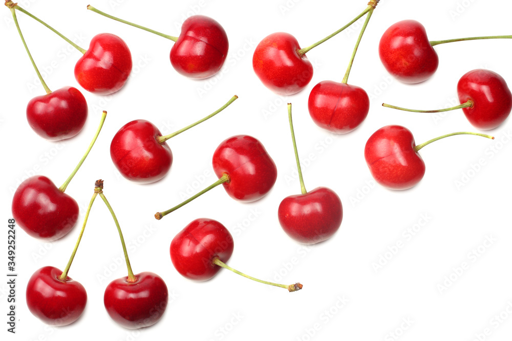 red cherry isolated on white background. Top view red cherry isolated on white background. Top view