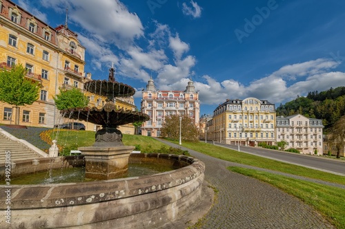 Public fountain in spa park - photo of Goethe Square in Marianske Lazne (Marienbad) - Czech Republic
