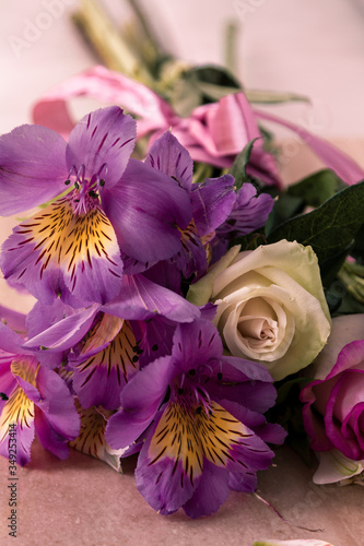 summer bouquet. Pink and white roses	