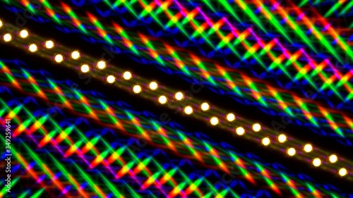 Game of bright color highlights. Beautiful bright and multi-color image of light diffraction from a rotating line of LEDs. Double diffraction grating used