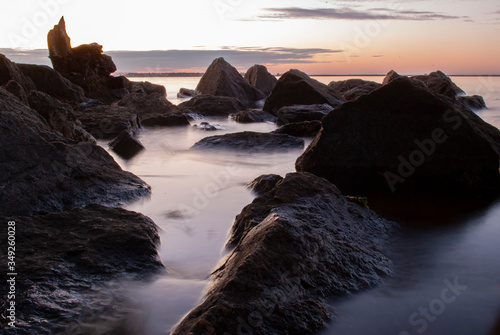 sea, beach, water, coast, sunset, ocean, landscape, rocks