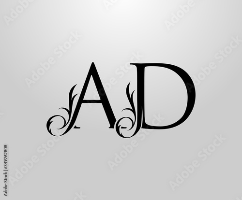 Classy A, D and AD Letter logo. Graceful Floral Alphabet Mark for book design, letter stamp, weeding card, brand name, Restaurant, Boutique, Hotel.