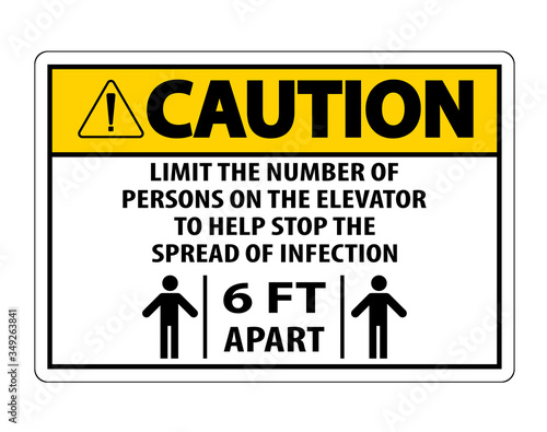 Caution Elevator Physical Distancing Sign Isolate On White Background,Vector Illustration EPS.10