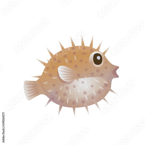 Cartoon hedgehog fish on a white background. Vector illustration