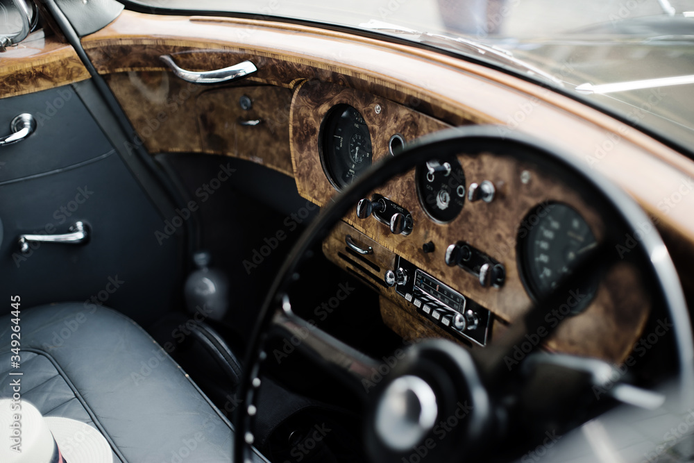 Woman. Antique car.