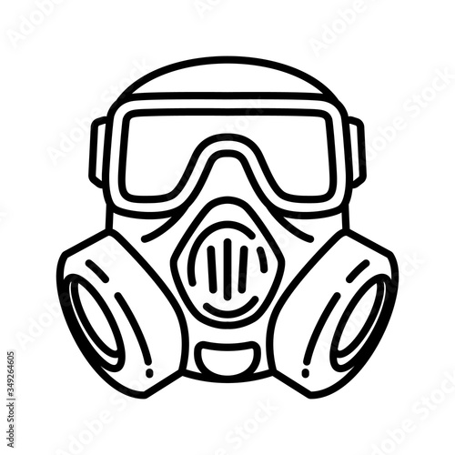 Hazmat sign. Face mask. Protection wearing gear. Chemical bio hazard or radioactive. Flat minimalist design. white Gray black vector. product brand service label banner board display. App icon © males_design