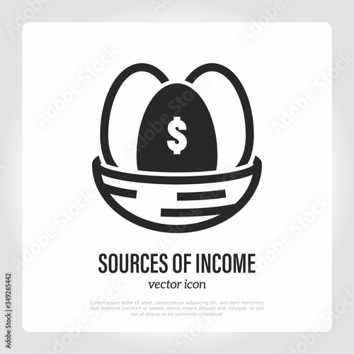 Don't put all your eggs in one basket. Business quote. Financial success. Thin line icon. Vector illustration.
