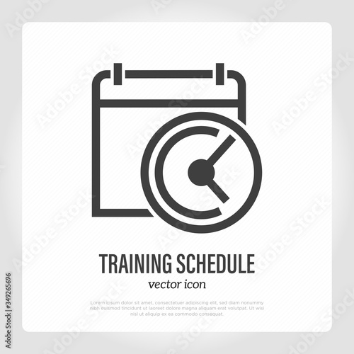 Training schedule of online learning. Calender with timer. Thin line icon. Time management, deadline. Vector illustration.