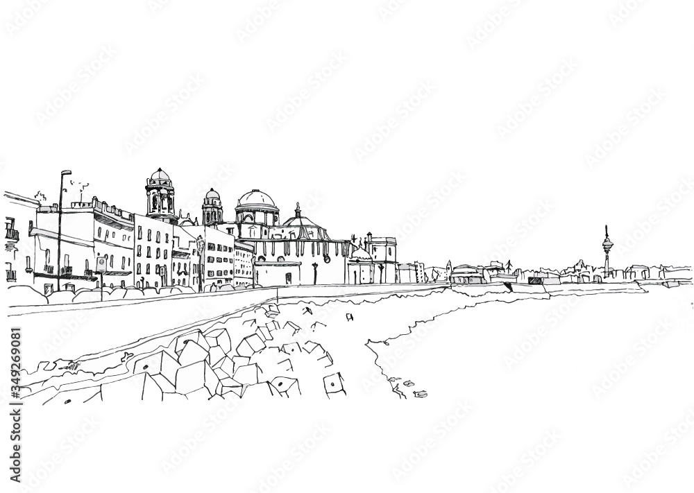 Cadiz silueta dibujo skyline playa