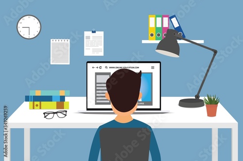 student learning online at home,e-learning.	
