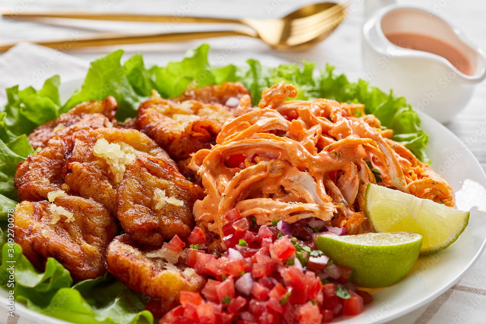 Latin american takeout food: fried green plantains Latin american takeout food: fried green plantains