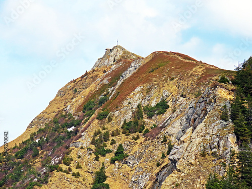 Alpine peak of Gnepfstein Mittaggüpfi (Gnepfstein Mittagguepfi) in the Swiss mountain range of Pilatus, Alpnach - Canton of Obwalden, Switzerland (Kanton Obwalden, Schweiz) photo