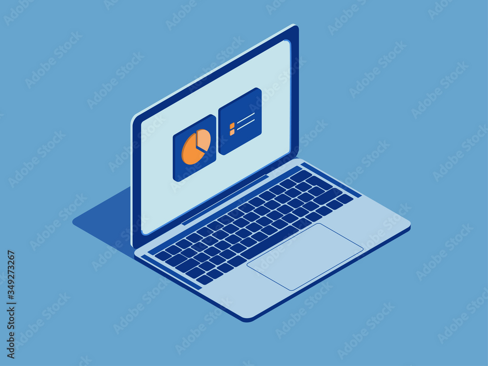 Laptop on desk. Business diagram. Isometric Laptop on desk. Business diagram. Isometric