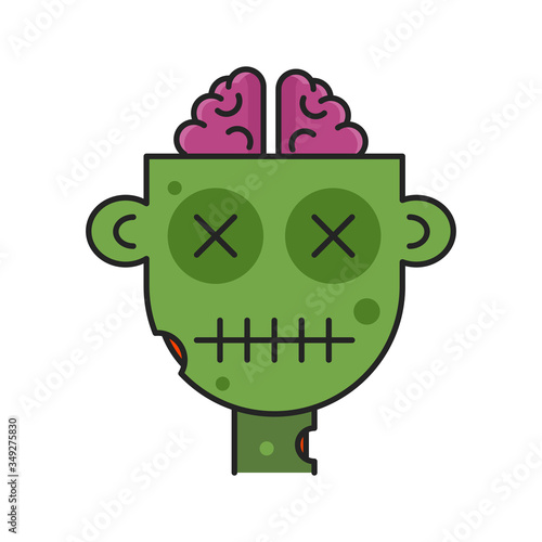 Dead zombie head icon. Flat style. Isolated on white background. 
