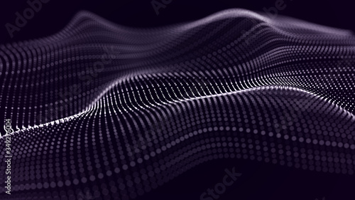 Digital dynamic wave. Abstract futuristic pink background with dots. Big data visualization. 3D rendering.