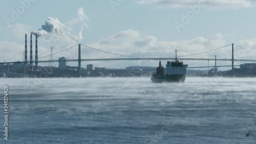 HALIFAX, NOVA SCOTIA, HARBOUR SEA SMOKE, SHIP (TIME-LAPSE)