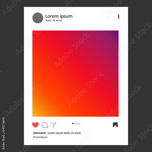 Mock up photo frame for social media post. Smartphone interface screen on background. Social network post. Isolated vector illustration.