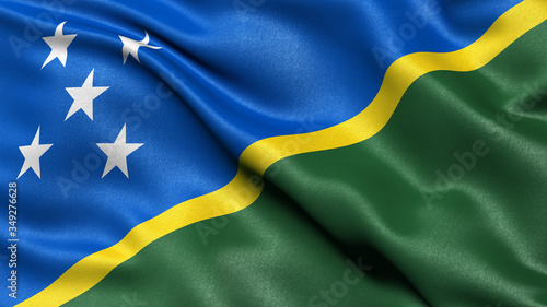 3D illustration of the flag of Solomon Islands waving in the wind.