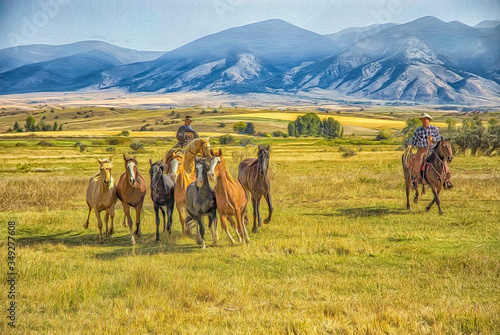 Horse round up on Montana ranch, photo art