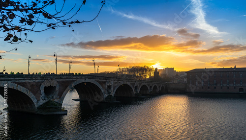 Pont Neuf at sunset in Toulouse, France
