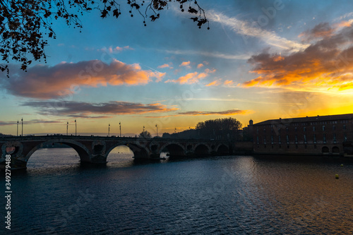 Pont Neuf at sunset in Toulouse, France