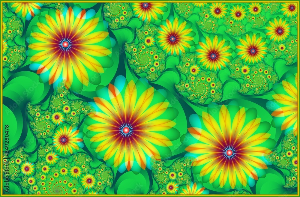 Computer graphics. Fractal texture in frame. Flowers Computer graphics. Fractal texture in frame. Flowers