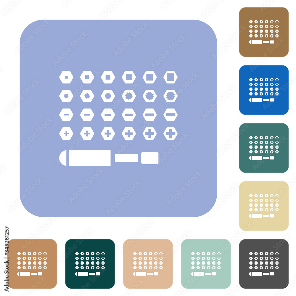 Set of screwdriver bits rounded square flat icons Set of screwdriver bits rounded square flat icons