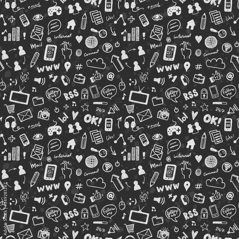 Social media sketch vector seamless patern. Doodle chalk drawing background Social media sketch vector seamless patern. Doodle chalk drawing background