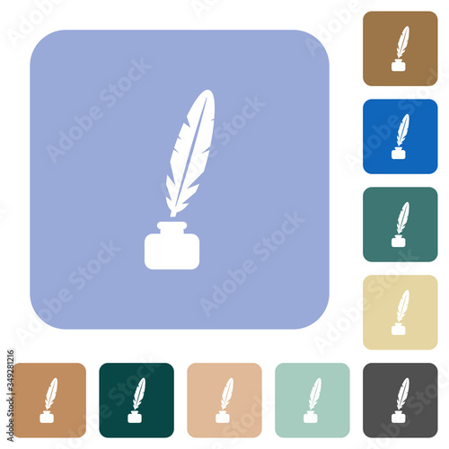 Feather in ink bottle rounded square flat icons