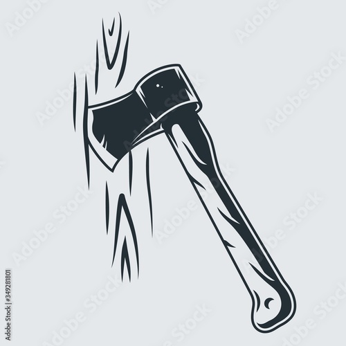 Silhouette of axe for carpenter wood workshop
