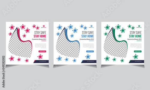 Corona virus Covid-19, Medical Banner Design, stay safe stay home, shape,printing, red, blue green colorful, face mask, banner design, presentation and brochure flyer concept vector illustration