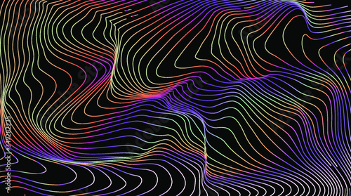 Holographic surface with glitched wavy texture. Retrofuturistic illustration in 80s-90s synthwave and retrowave chrome coloring.