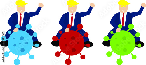 A man rides on a coronavirus. Dominating the coronavirus