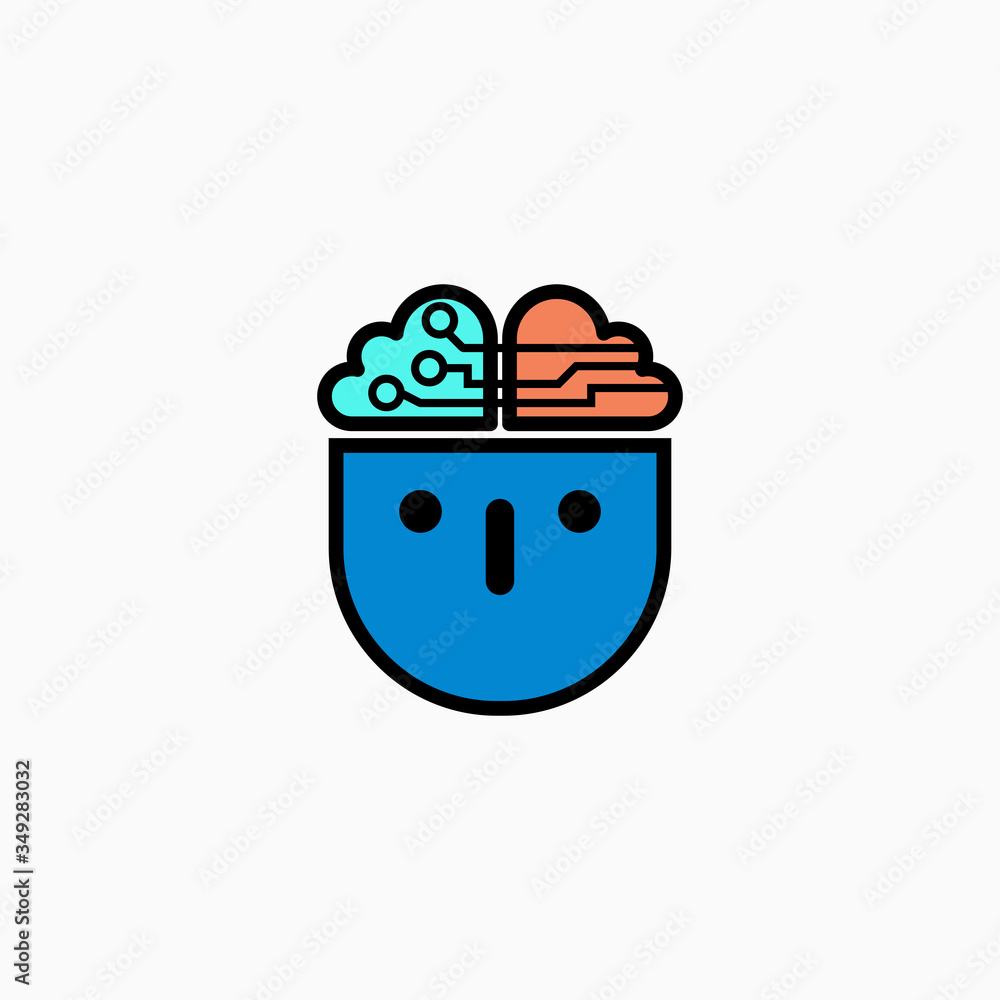 Artificial intelligence head & brain icon. Vector AI technology concept ...