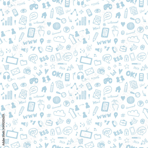 Seamless vector pattern with hand drawn social media icons
