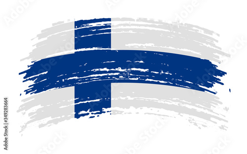Finland torn flag in grunge brush stroke, vector