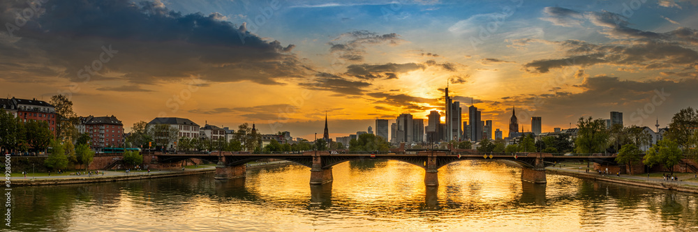 Sunset Over Frankfurt am Main Cityscape, Germany