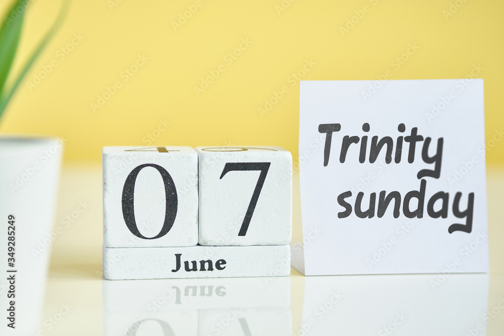 Trinity sunday 07 seventh day june Month Calendar Concept on Wooden Blocks. Trinity sunday 07 seventh day june Month Calendar Concept on Wooden Blocks.
