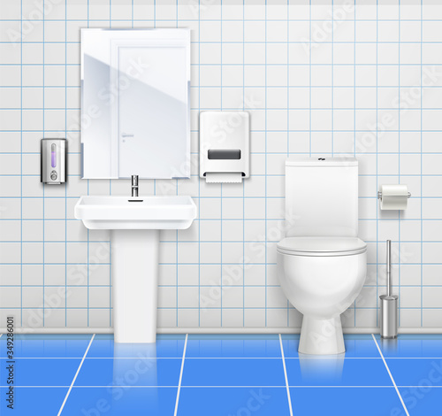 Public Toilet Interior Colored Composition